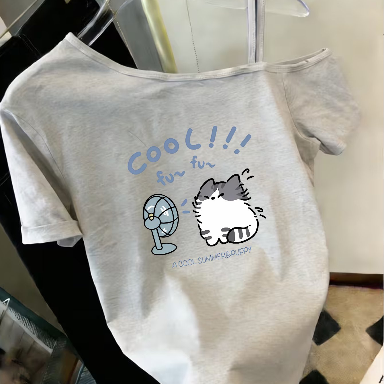 TEMU Y2k Cool Print Off-shoulder Spaghetti Strap Top For Women, Japanese-style Cute Fashion, Trendy And Hot Outfit For Casual And Sporty Wear,