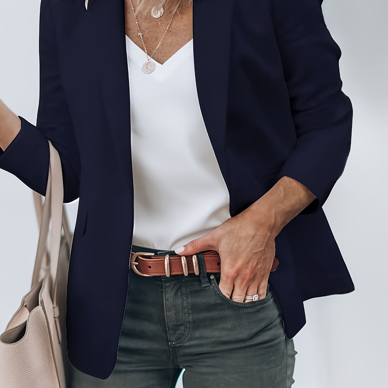 TEMU Open Front Solid Versatile Blazer, Casual Lapel Long Sleeve Blazer For Office & Work, Women's Clothing
