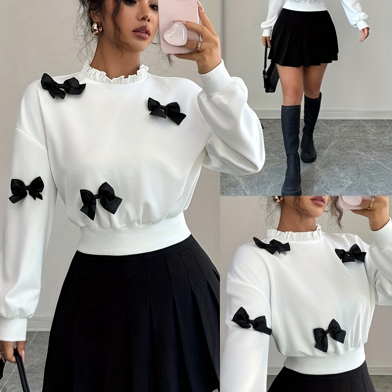 Women's Autumn Minimalist Bow Decorated Short S Shirt