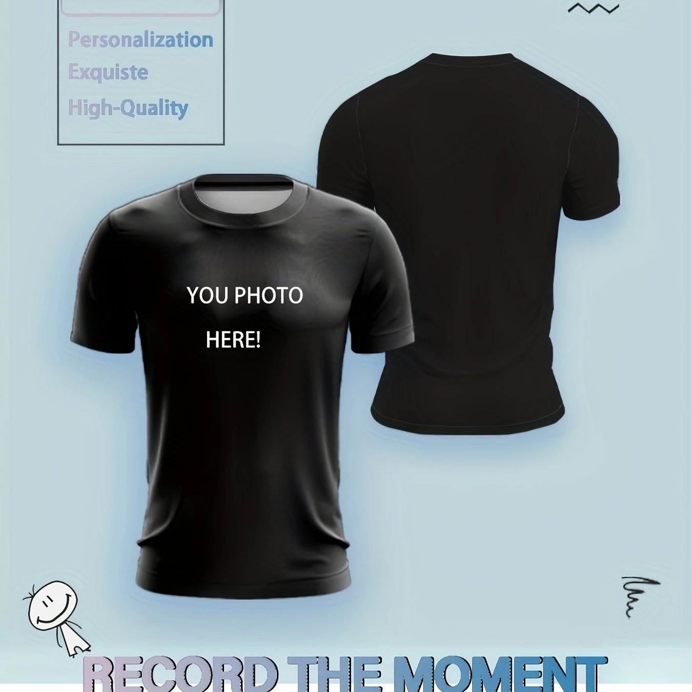 Image of Customized 3d Picture Print T-shirt, Casual Short Sleeve Crew Neck T-shirt For , Men's Clothing, Plus Size
