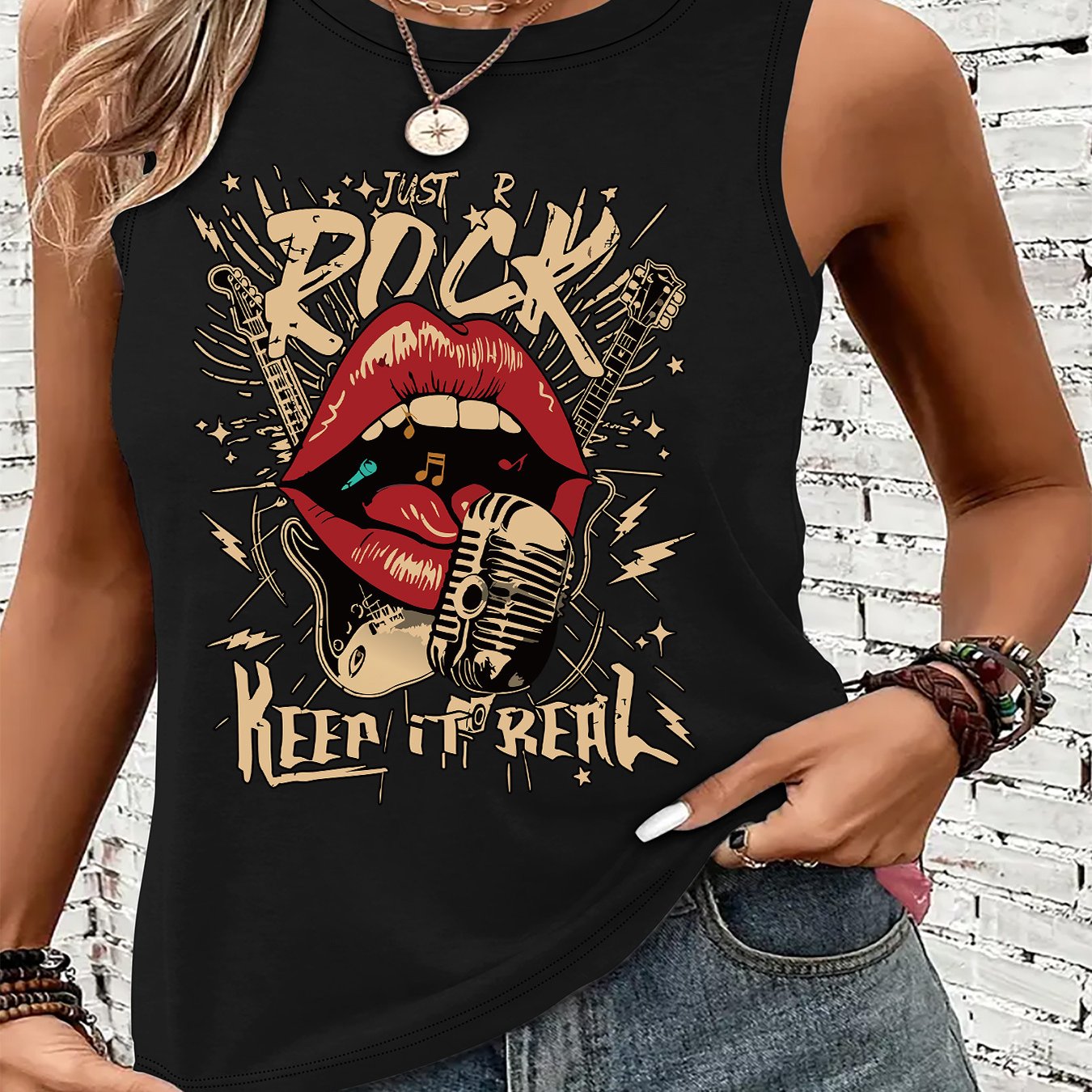 TEMU Graphic Print Tank Top, Sleeveless Casual Top For Summer And Spring, Women's Clothing