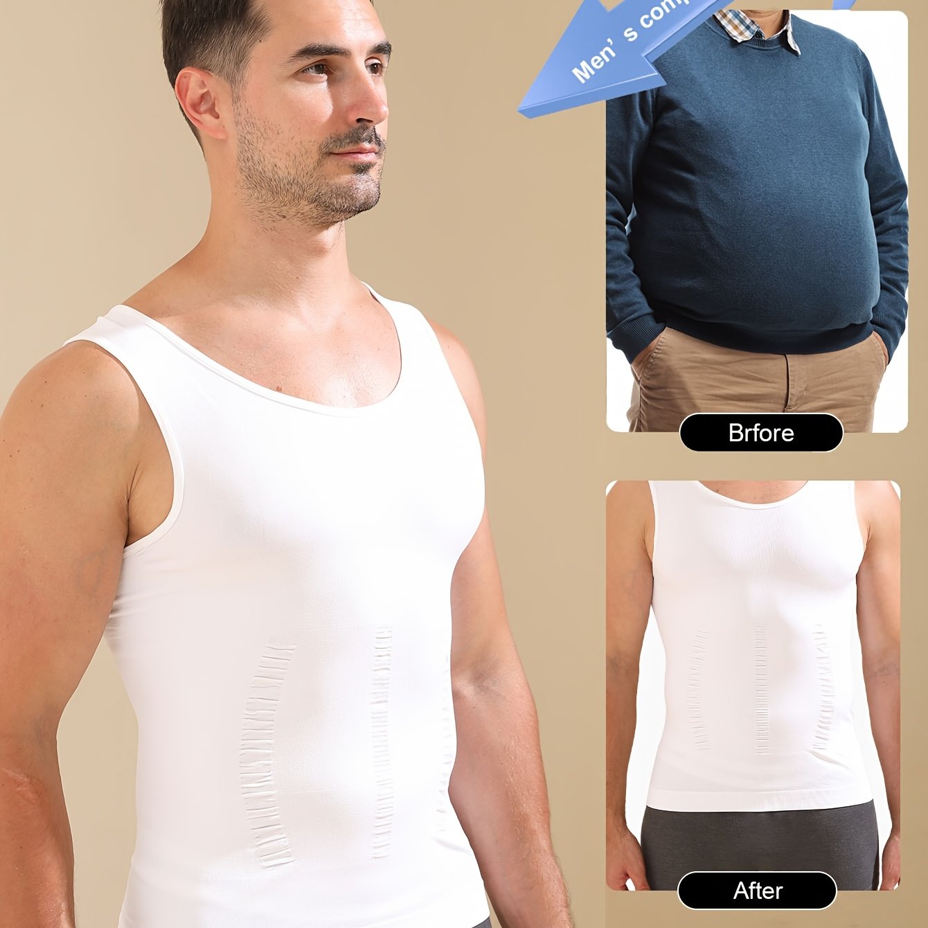 E-shop Herren Kompressions-Schlankheitsweste, Bauchkontroll-Brustbandage, atmungsaktive körperformende Unterlage mit breiten Schultern, ärmelloses