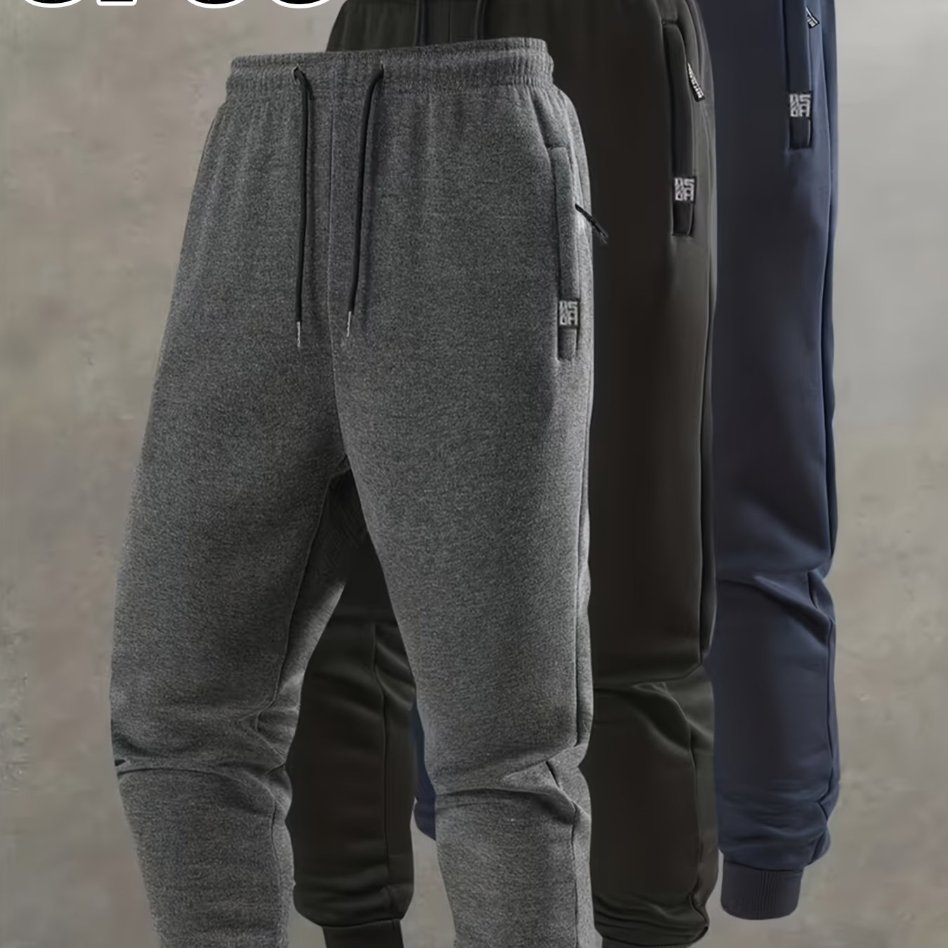 TEMU Trousers For Men High Quality | 3pcs Unisex Fashion Athletic Ankle-cinching Long Pants, Double-, Drawstring Waistband, , Daily Wear, Sports,