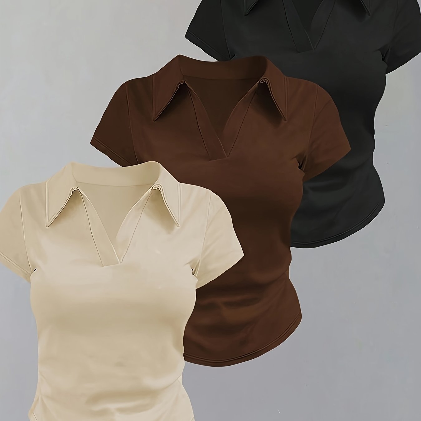TEMU Plus Size, Plus Size 3pcs Women's Casual Solid Color Short-sleeve T-shirts, Versatile For Summer