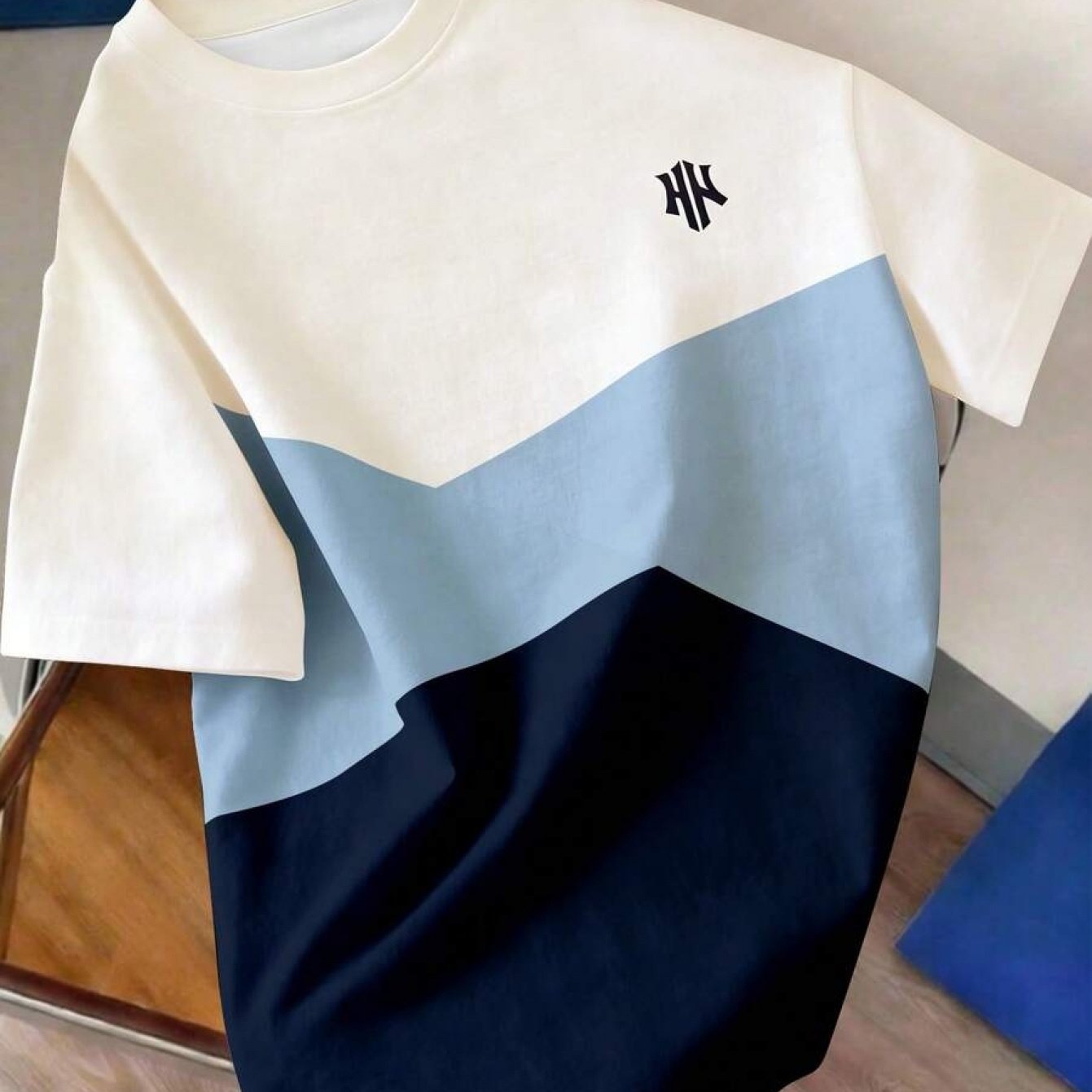 TEMU [printed Design-not Textured] Men's Color-block Round Neck Casual Loose Short Sleeve T-shirt, Plus Size