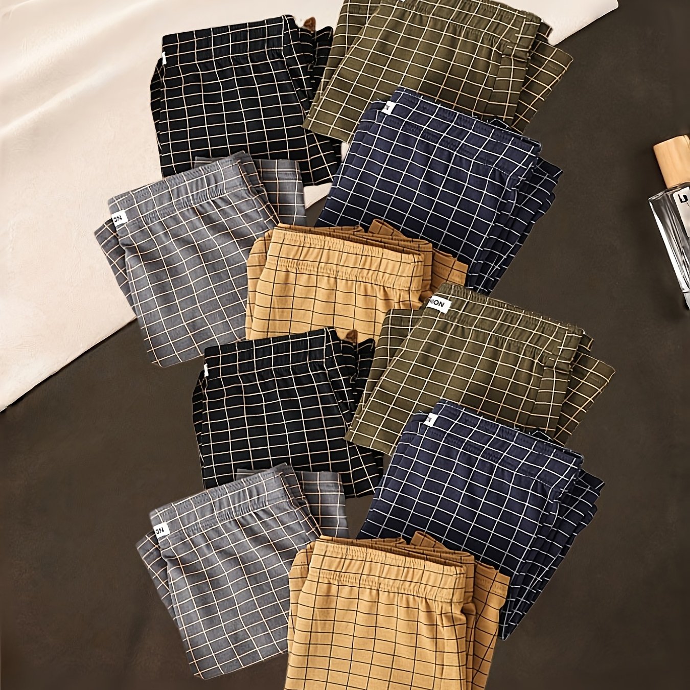 10pcs Plaid Boxer Briefs - Solid Color Suitable For Home & Casual Wear, Loose Breathable High-elasticity Underwear, Machine Washable Non-sheer Briefs For Everyday ( Pc)