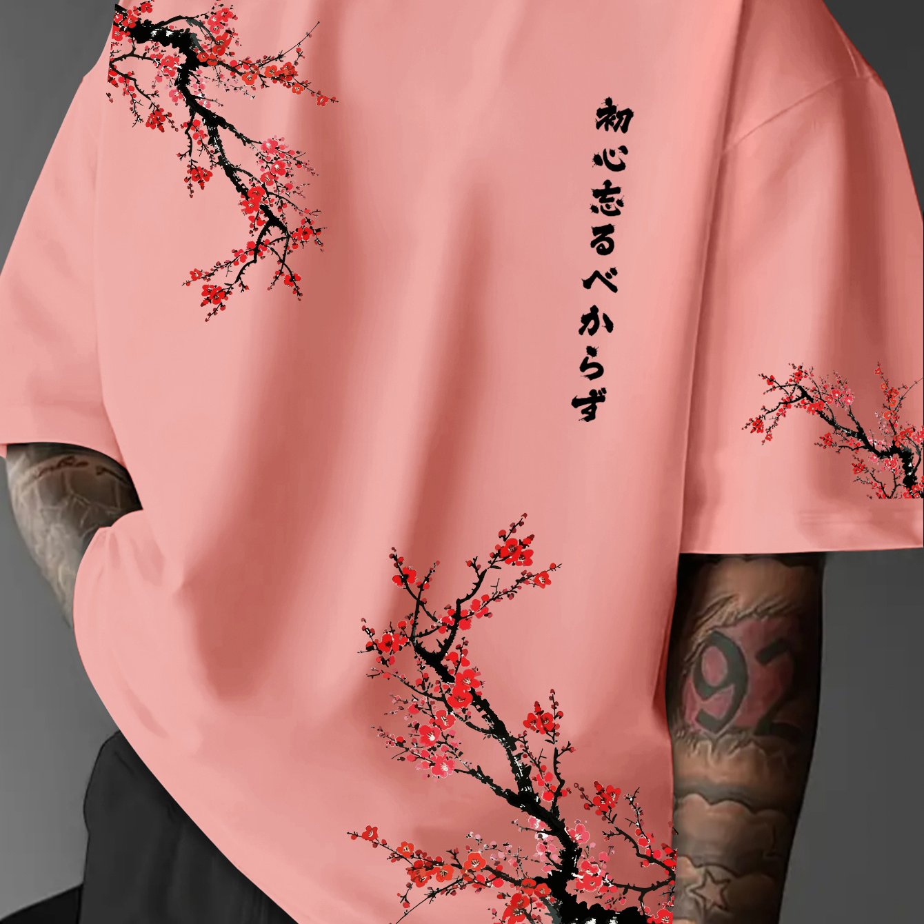 TEMU [printed Design-not Embroidery] Men's Plum Element Short Sleeve T-shirt