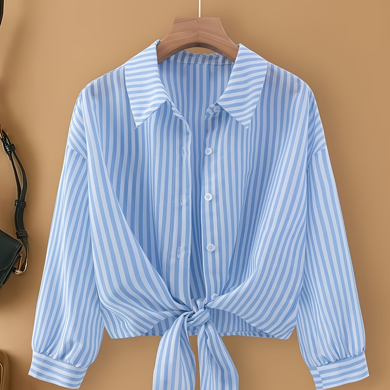 TEMU Striped Long-sleeve Tie-neck Shirt For Women