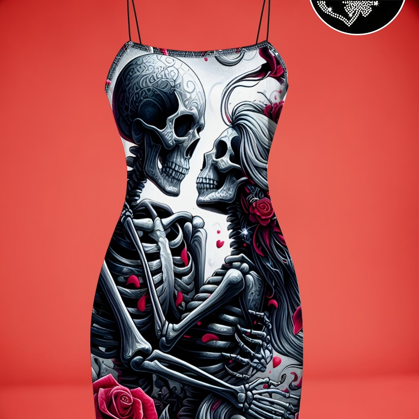 TEMU [] Women's Sleeveless Bodycon Dress, Featuring A Stylish And Elegant Print, A Figure-hugging Mini Dress With Thin Straps, Suitable For Cocktail
