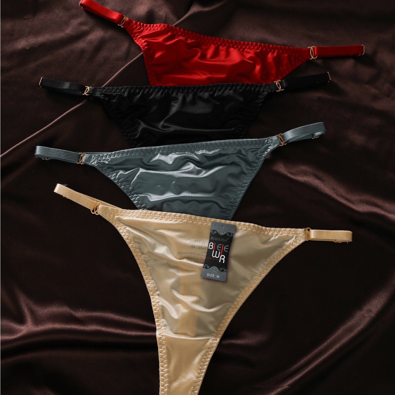 Image of Set Of 4 Biweier Women's Satin Thongs, Featuring A Sleek And , Stylish And Modern, Soft And Cozy, Perfect For Gifting To Women And For Use At For Home Or During Vacations