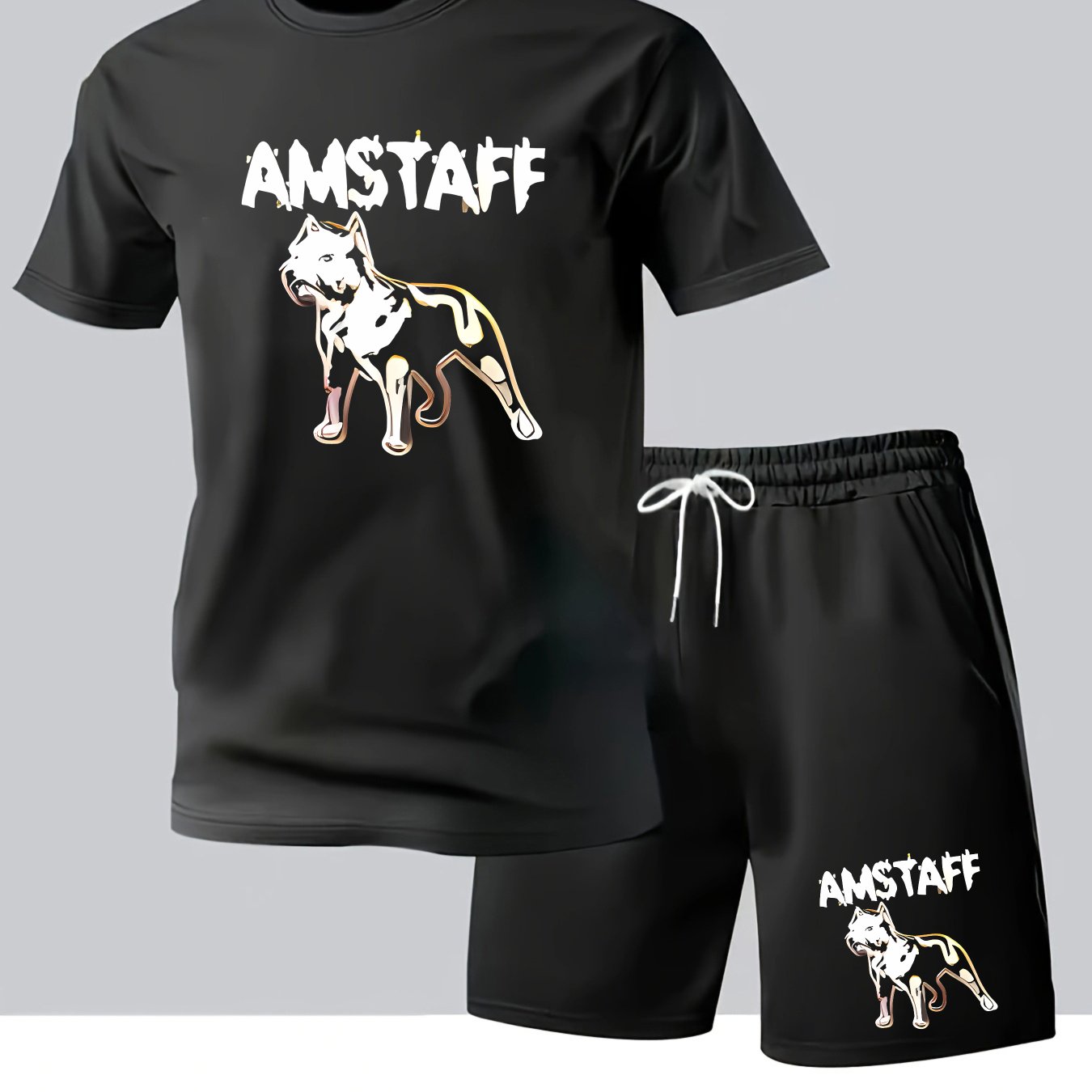 E-shop Herren Sommer- 2-teiliges Set, American Staffordshire Terrier Druck, Sommeroutfit mit Rundhals-Kurzarmshirt Shorts für lässige Freizeitkleidung