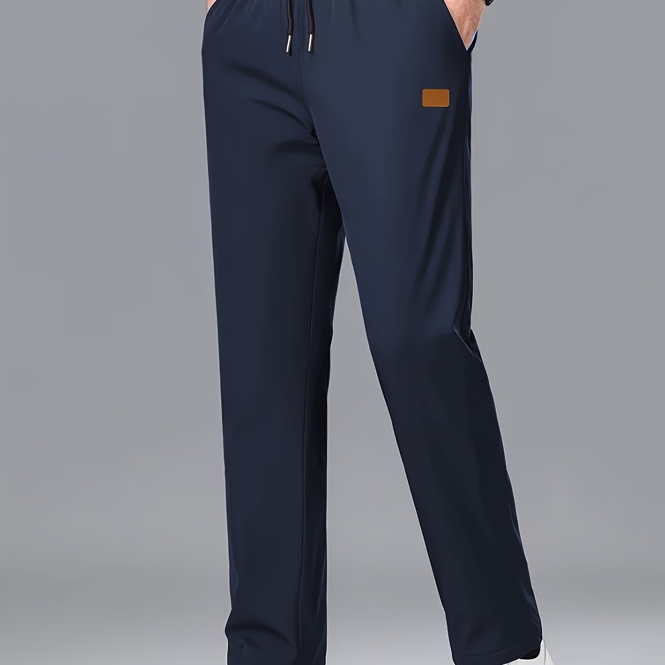 Image of Men' Color Spring/autumn Casual Pants, Fashionable Label, Elastic Waistband, Black Casual Sports Pants, Suitable For Business, Office, Activities, Ideal Gift For Valentine's Day
