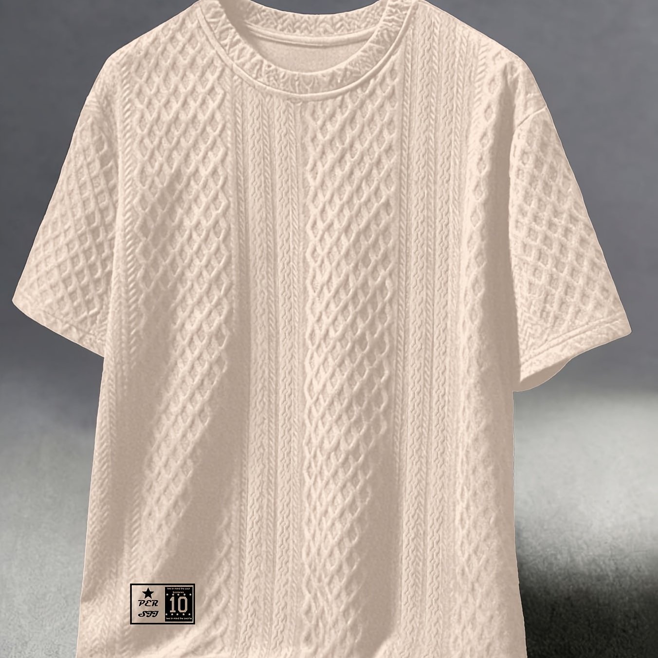 TEMU メンズ新作テクスチャードファクルーネックTシャツ