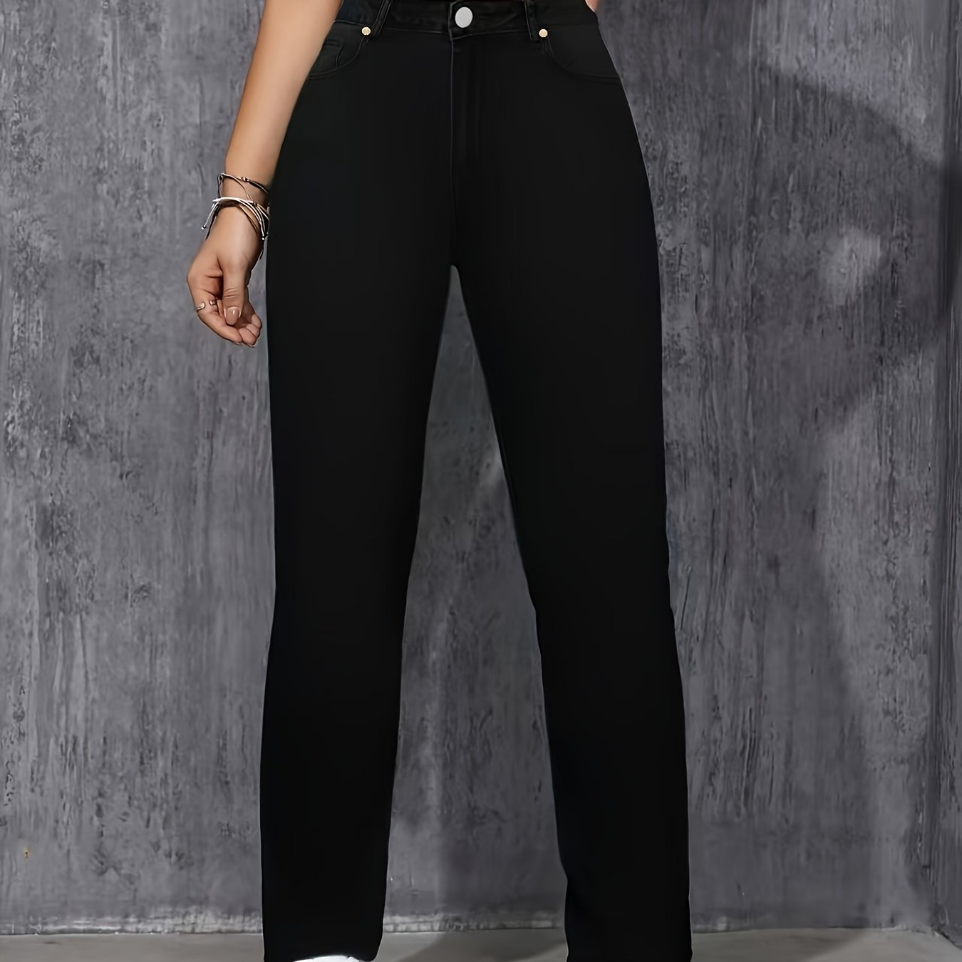 Women's Slim Fit High-waist Jeans, Solid Black Denim Bottoms, Women's High-waist Stretch Jeans, Elegant Black Denim, Women's Slim Fit Straight-leg Pants