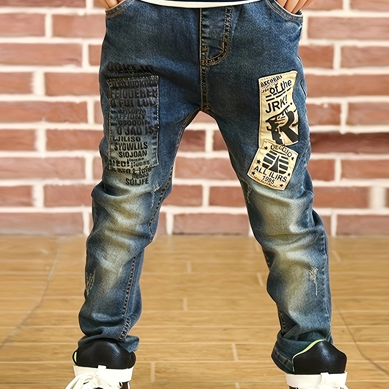 TEMU Jeans Con Parches De Estilo Vintage, Pantalones De Mezclilla , Ropa De Niño Para Todas