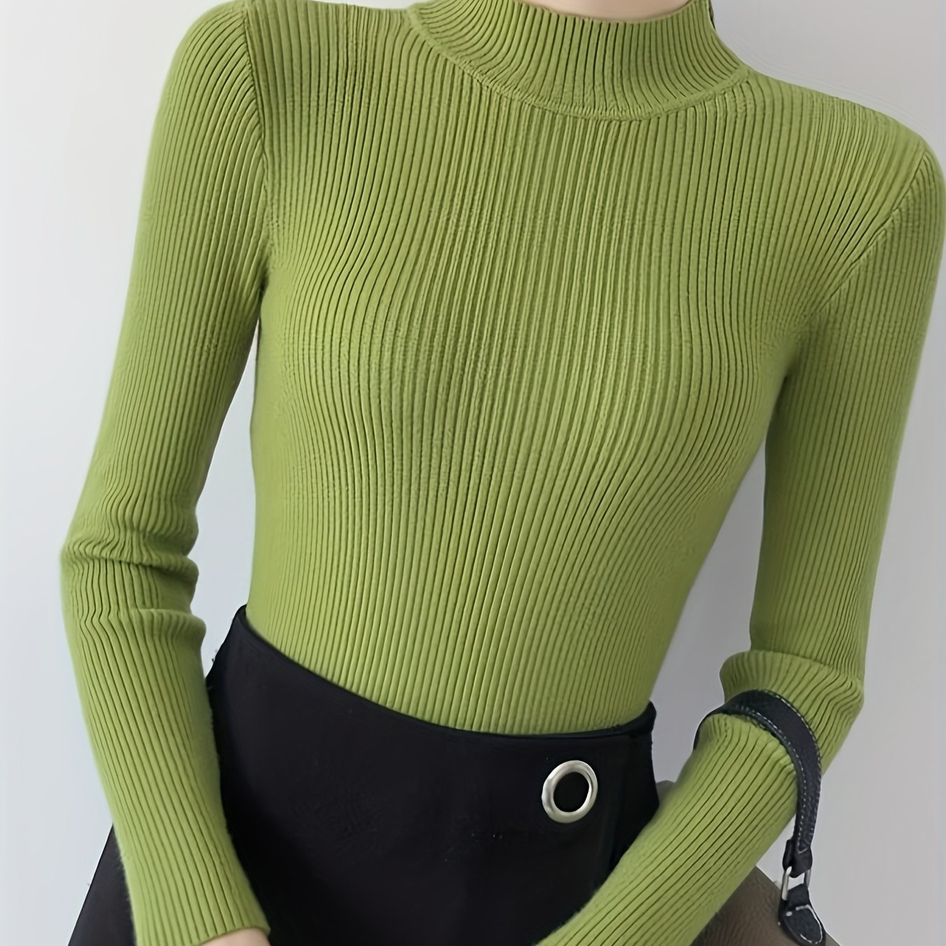 E-shop Neuer Herbst/Winter-Basisschicht-Pullover aus Core-Spun-Garn, vielseitiger Slim-Fit Bodycon-Damenpullover, langärmeliges Oberteil mit
