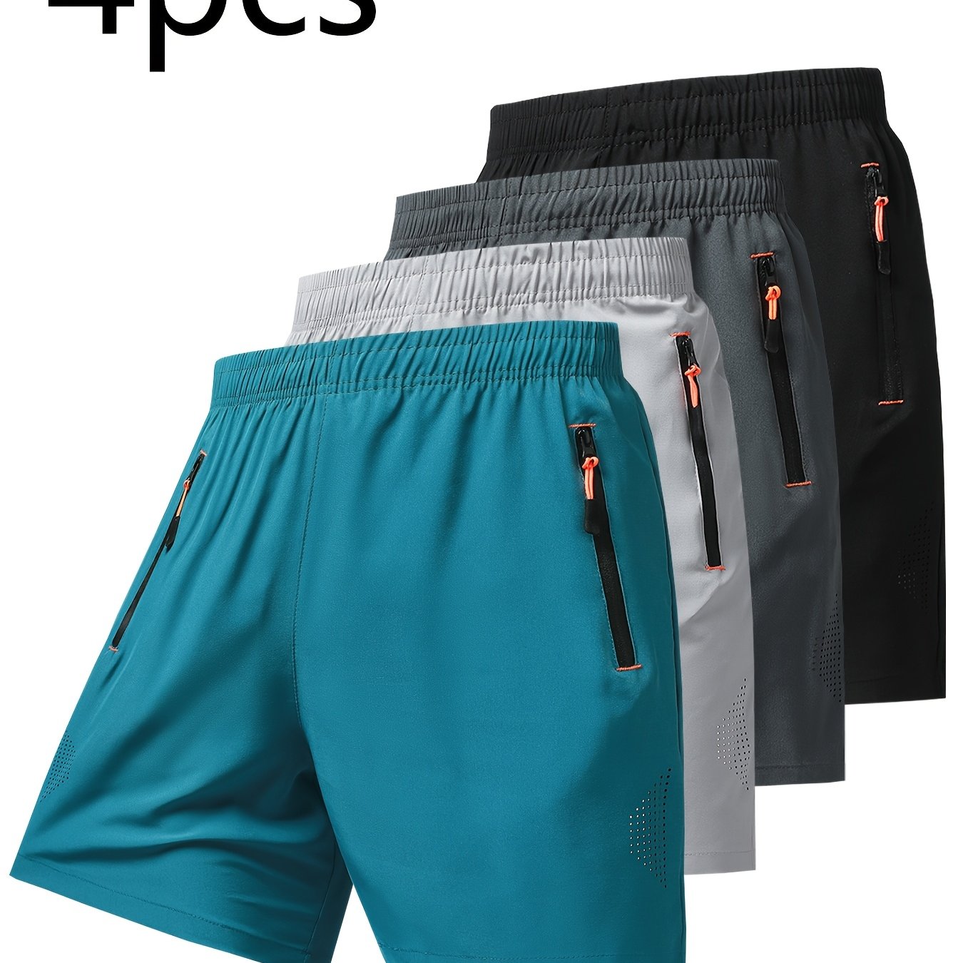 TEMU 4pcs Pc (4pcs/4pcs) Men's Quick-dry Breathable Athletic Shorts Suitable For Outdoor Sports, Gym, Swimming & - Solid Color Zipper Pocket Shorts