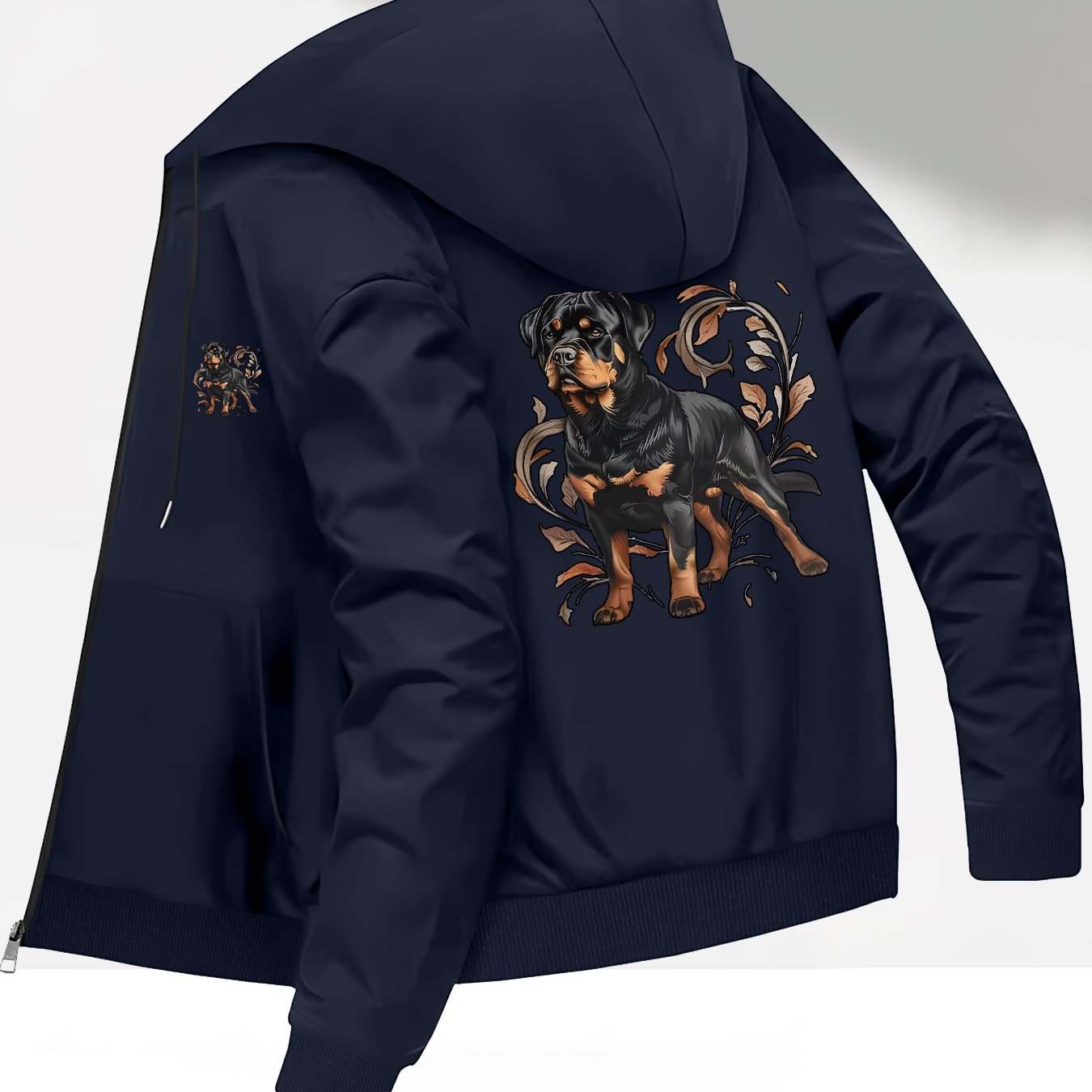 TEMU Men's Trendy Hooded Jacket For Spring And Autumn, Featuring Rottweiler Design Elements, Versatile Business Baseball Jacket, And Hooded Outerwear
