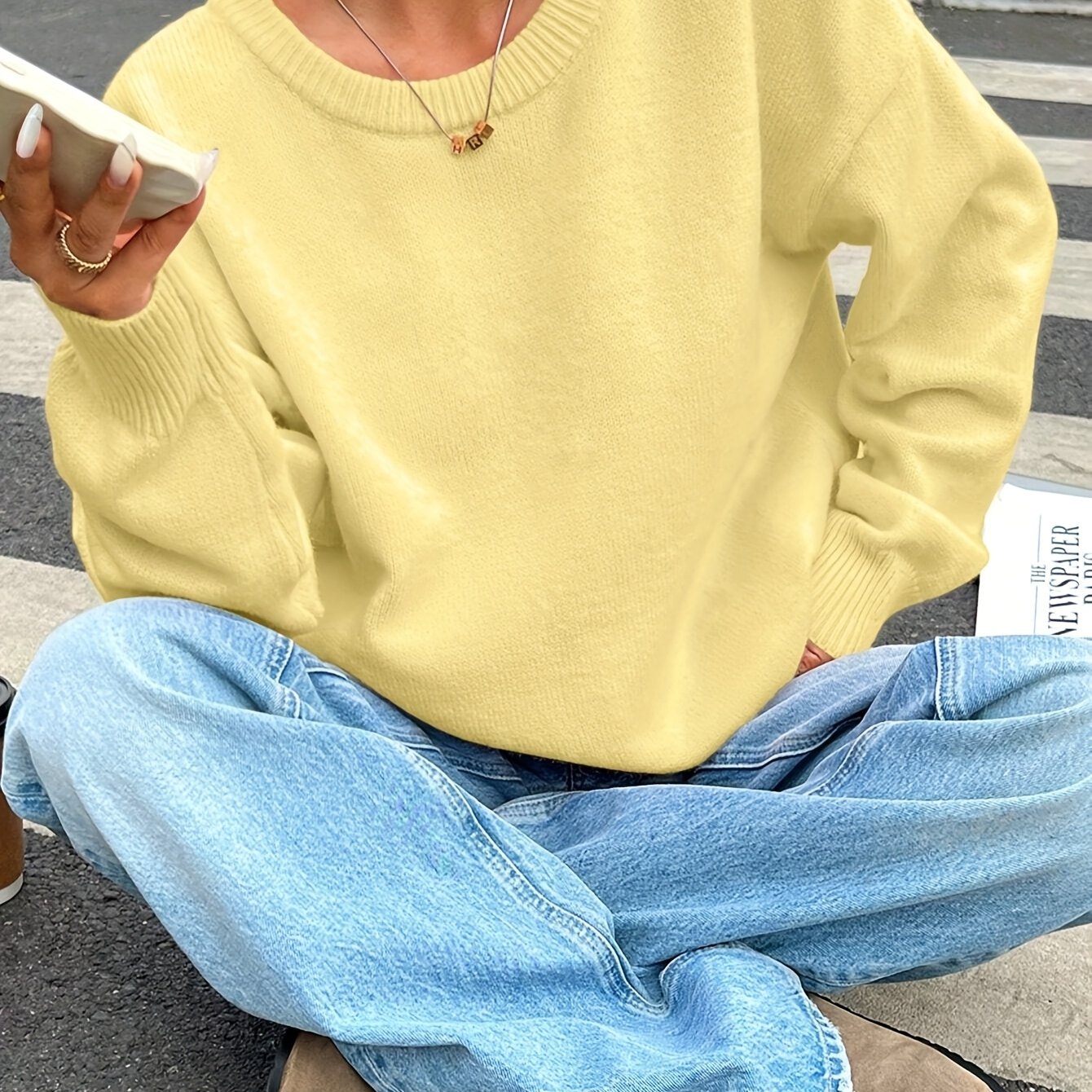 Image of New Fashionable Elegant Casual Round Neck Long Sleeve Women's Sweater