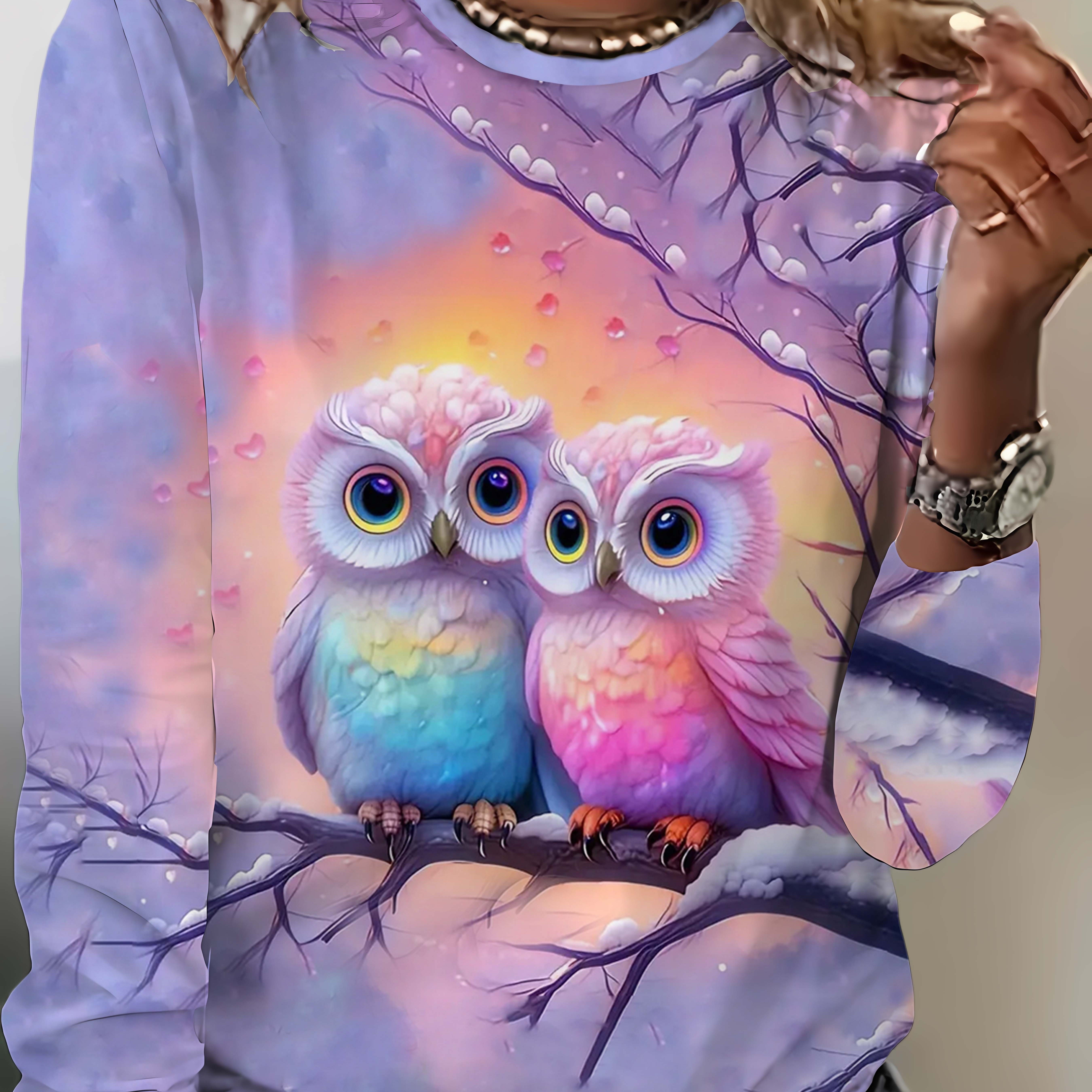 Image of Factory Direct Of Spring And Autumn Fashion Women's Long Sleeve Round Neck T-shirts, Fashionable Owl Cute 3d Printed Patterns, Women's Casual Tops, Sexy Clothes