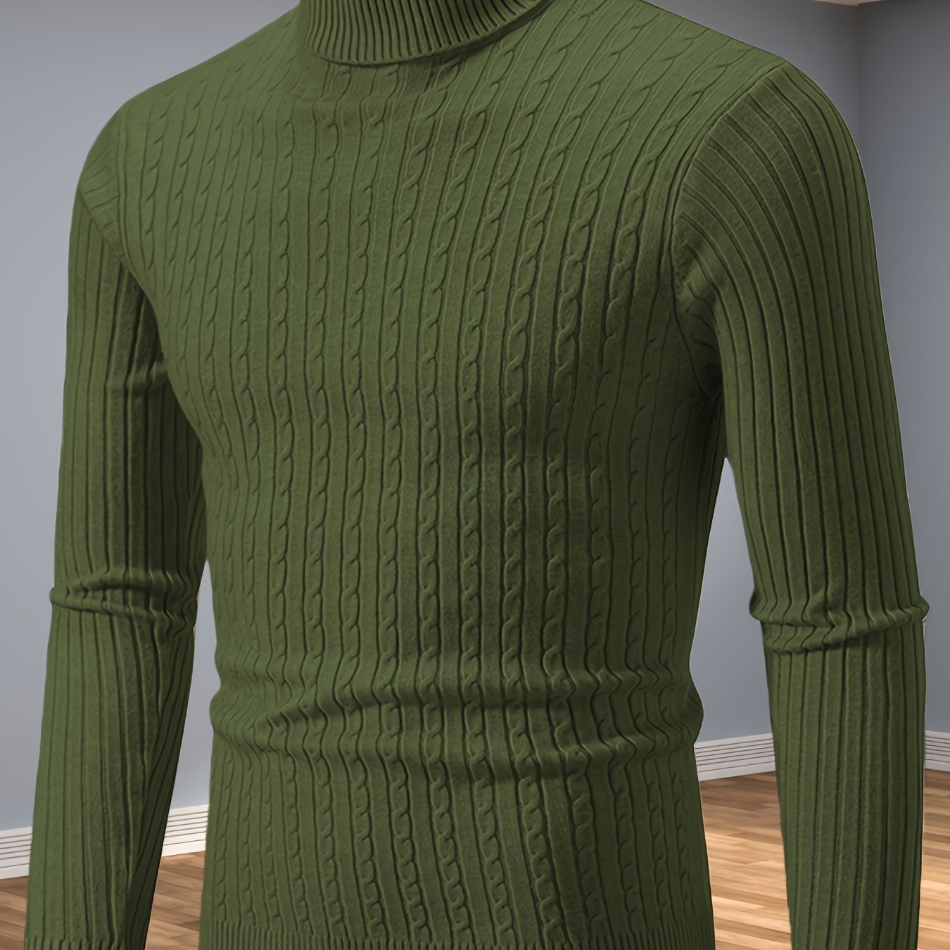 TEMU High-neck Chunky Knit Sweater With Ribbed Cuff Details, Windproof And Comfortable. Perfect For Casual And Light Business Styles, Worn Alone Or