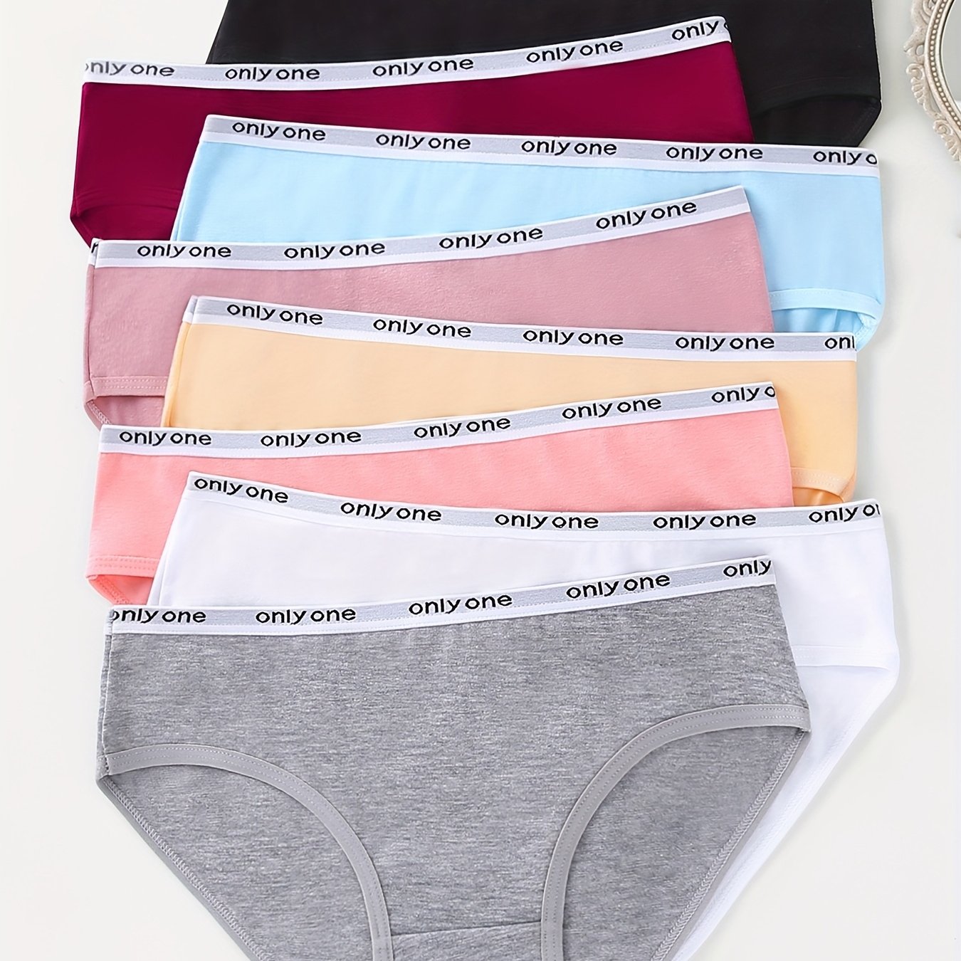 Image of 8pcs Sexy Bikini Briefs, Letter Pattern Contrast Color Comfy Breathable Panties, Women's Lingerie And Underwear