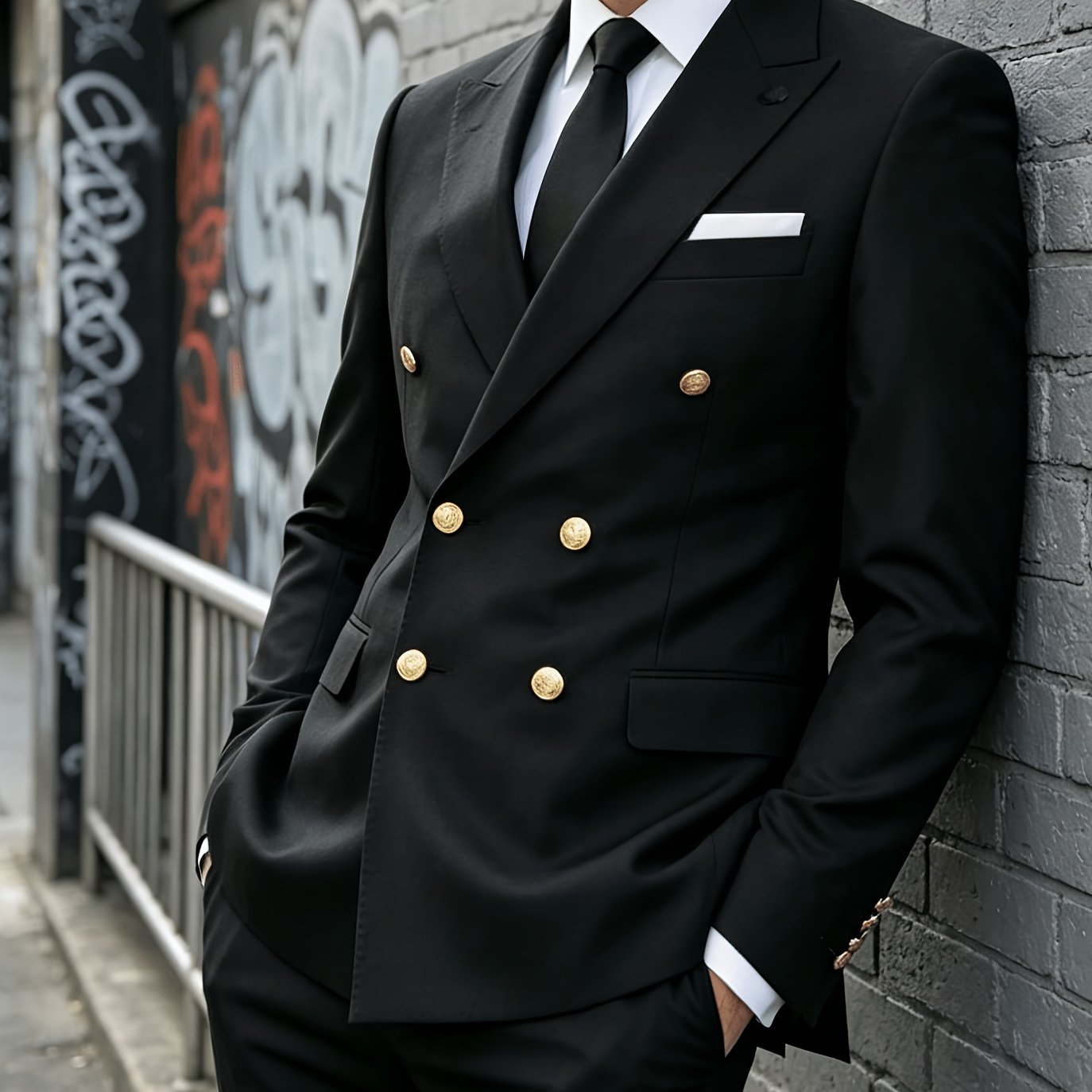 Plus Size Men's All Black Point Lapel Double Breasted Men Tailoredsuit Blazer, Plus Size