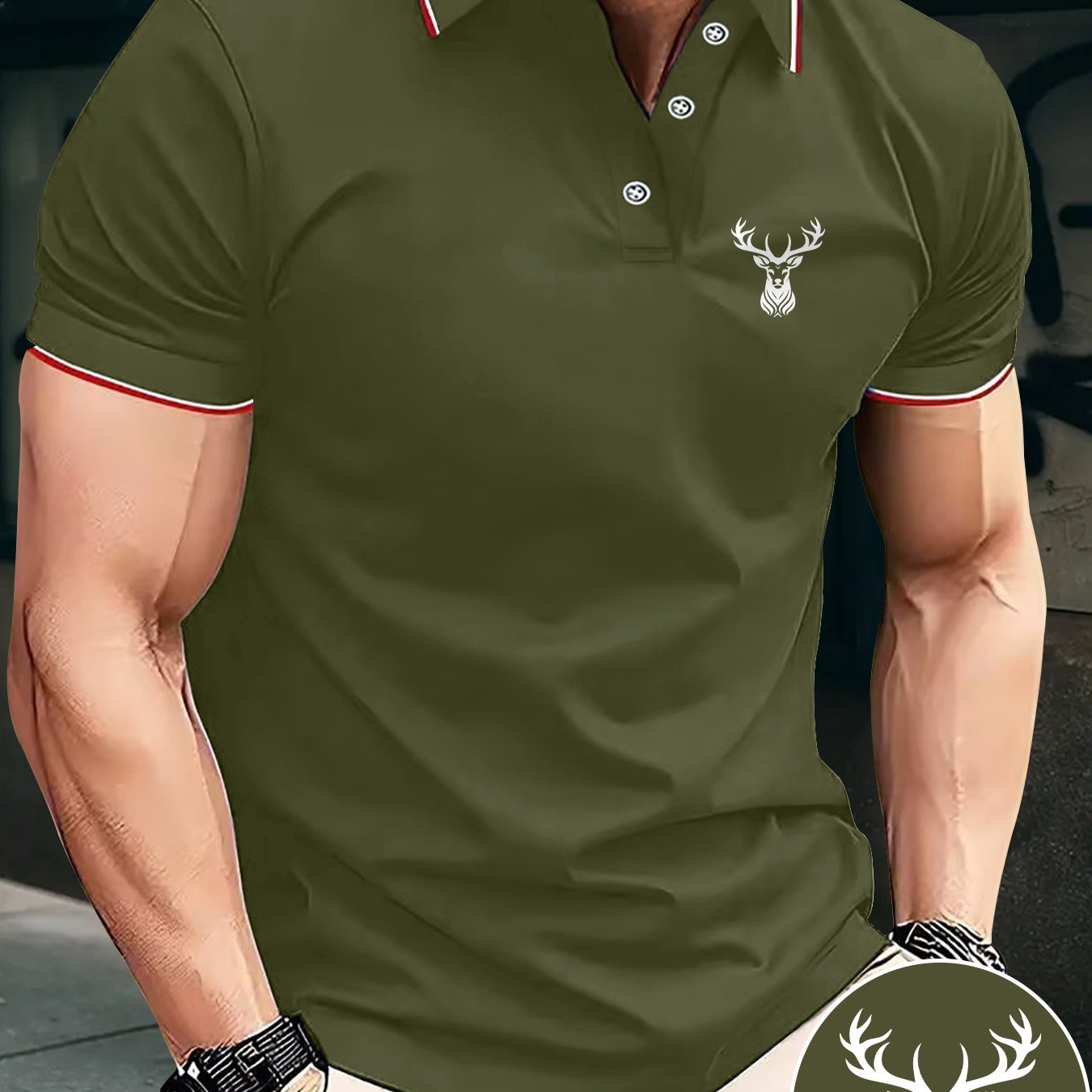 TEMU Men's Young Stylish Casual Comfortable Stretchable Shirt, Featuring A Versatile Elk Pattern, Perfect For Summer Fashion, Short Sleeve, Collar,