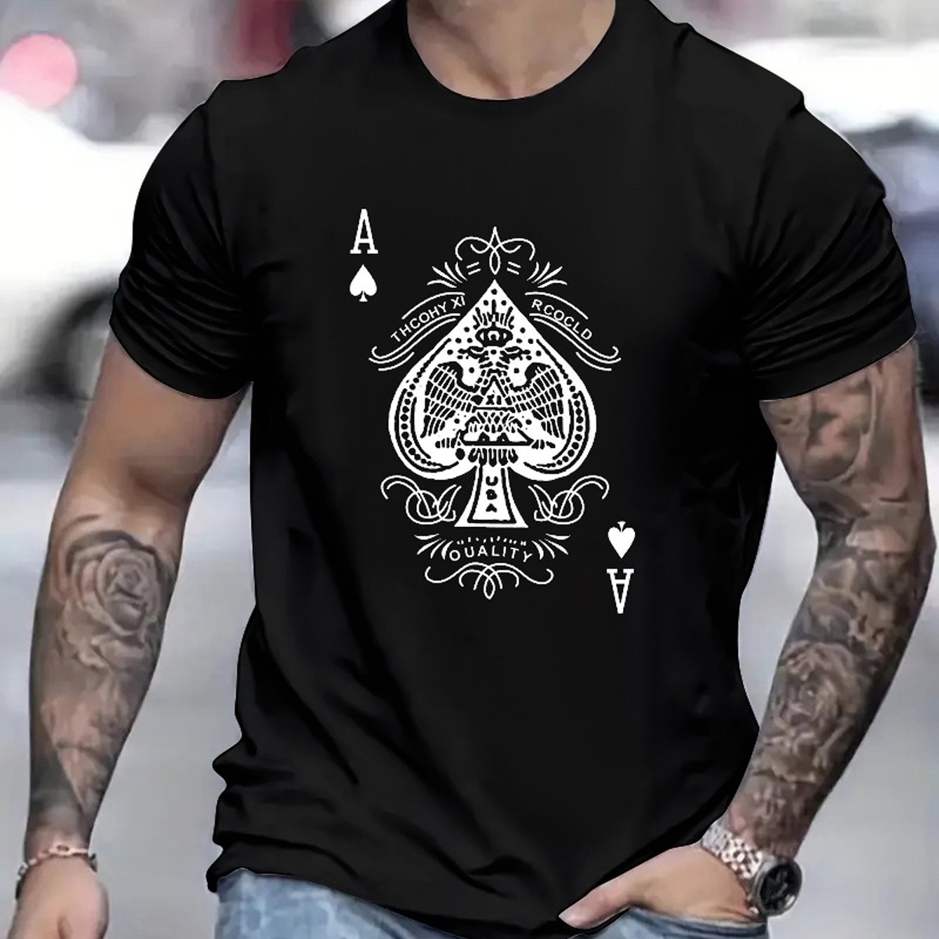 TEMU Ace Of Spades Print T Shirt, Tees For Men, Casual Short Sleeve T-shirt For Summer