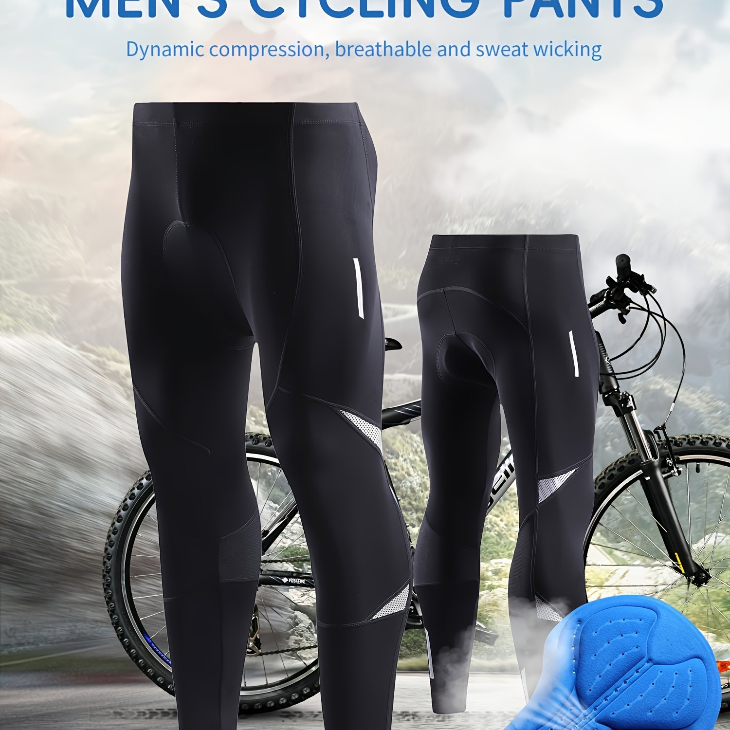 Image of Quick Dry Men's Cycling Pants With Padded Seat - Stretchy Bike Leggings For Comfortable Riding