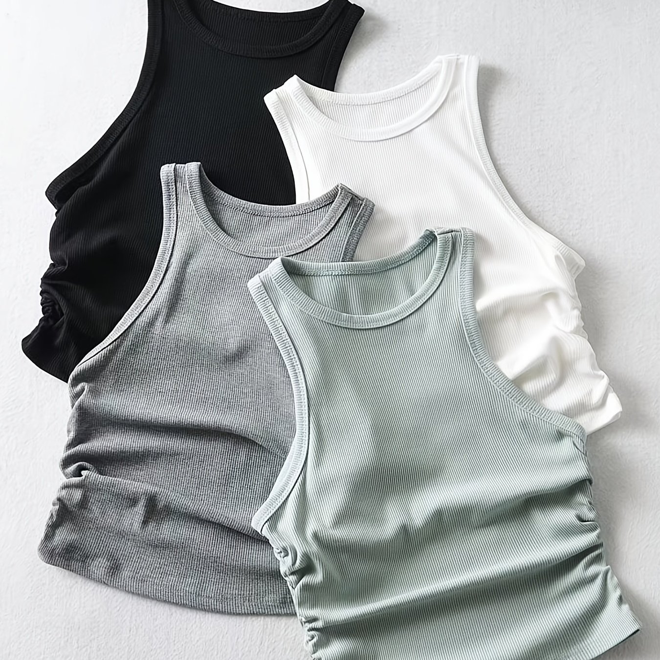 4 Packs Side Ruched Tank Tops, Y2K Crew Neck Tank Tops For Summer, Women's  Clothing