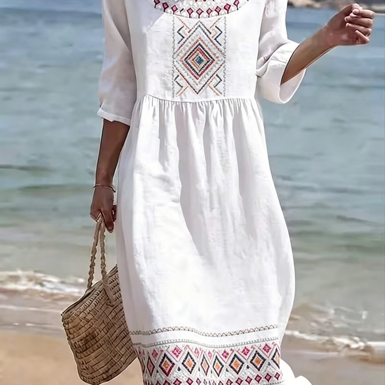 Women's Summer Dress Geometric Pattern Bohemian Style Casual Hawaiian Fashionable Print Perfect For Spring And Summer Casual Attire A Great Gift For Family Or Father's Day