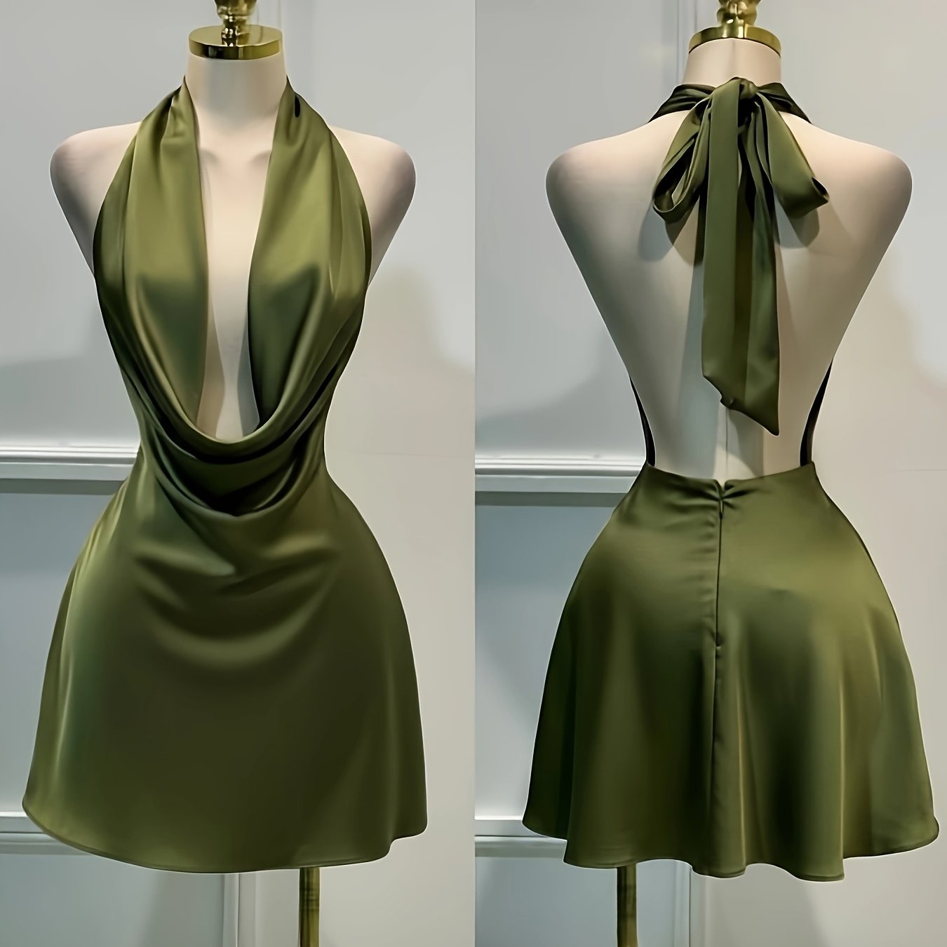 TEMU Robe toutes saisons, Robe halter en satin uni Y2K pour femmes, Vêtement de soirée élégant, Convient pour les vacances, , les déplacements, les