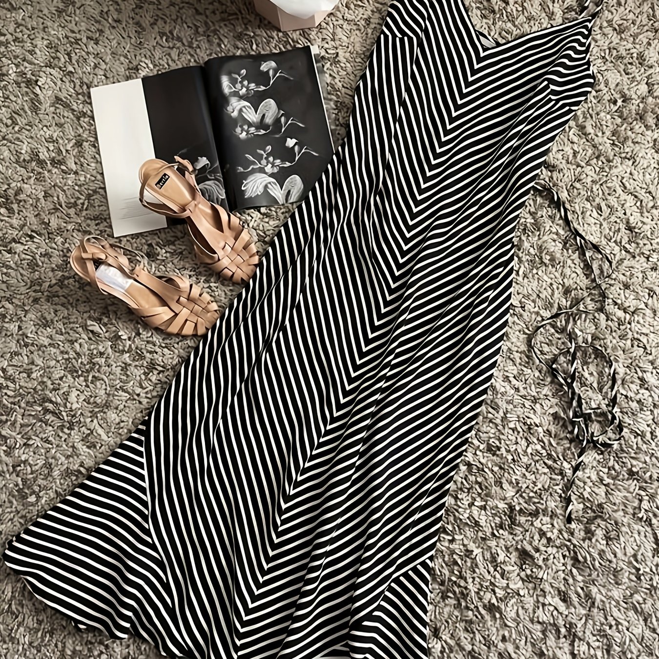 TEMU 2025 New Casual Comfortable Striped Cami Adjustable Midi Sun Dress