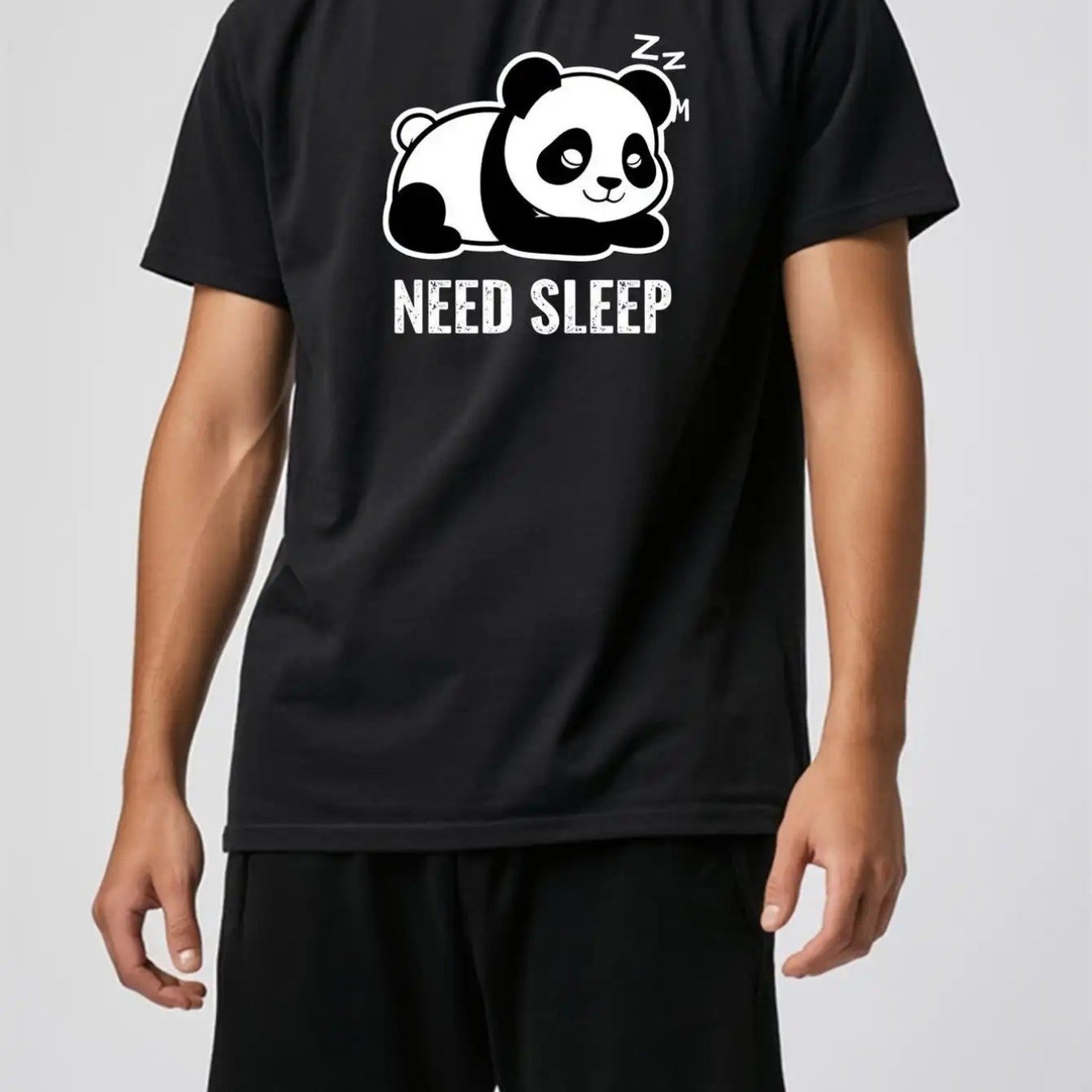 Plus Size Men's Need Sleep Graphic Sleep Shirt| Fabric, Machine Washable, , Casual Sleepwear, Perfect As An Easter& Father's Day Gift, Comfortable Pajamas, Panda Design, Round Neck, Short Sleeve