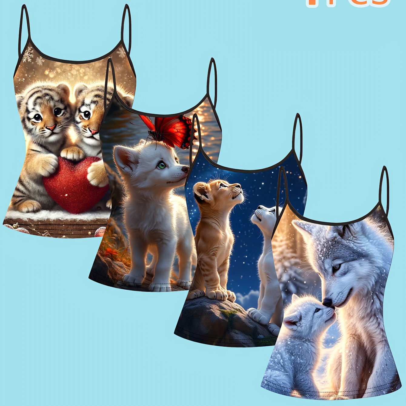 TEMU Set Of 4 Cute Animal Print Tank Tops, Featuring A Trendy And Style For Women, Popular In Cross-border Fashion