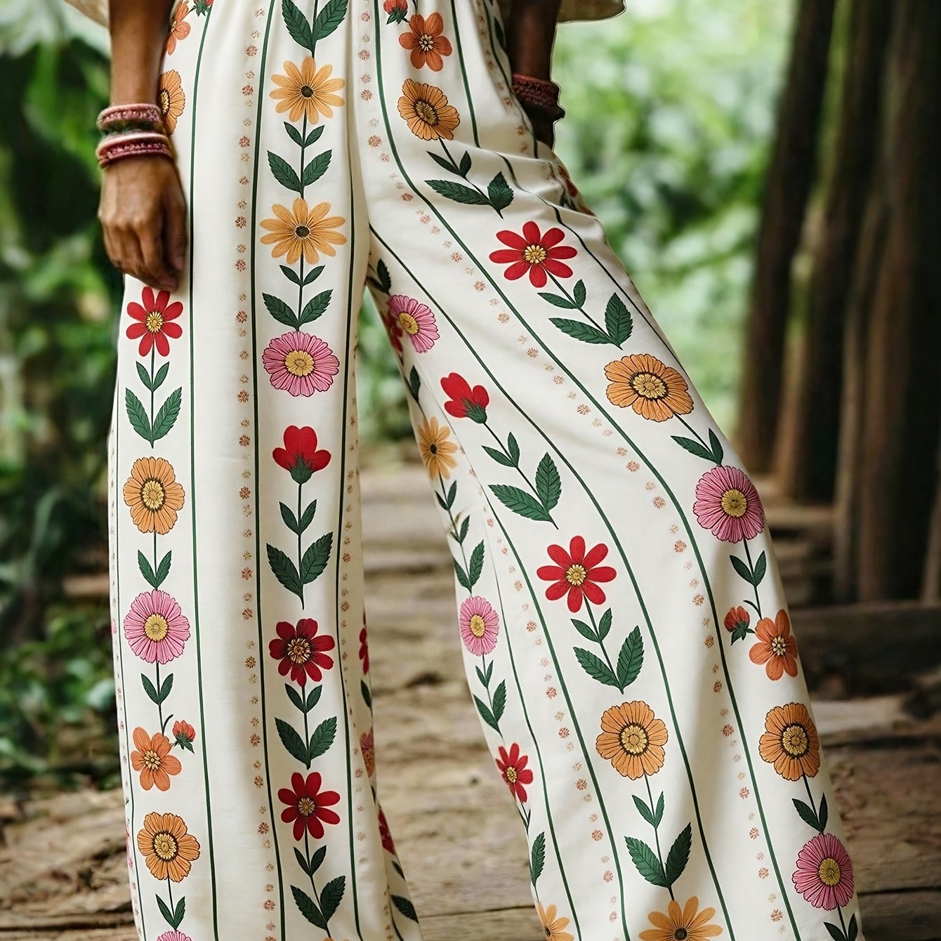 TEMU Niannian Women's Floral Print Wide-leg Pants