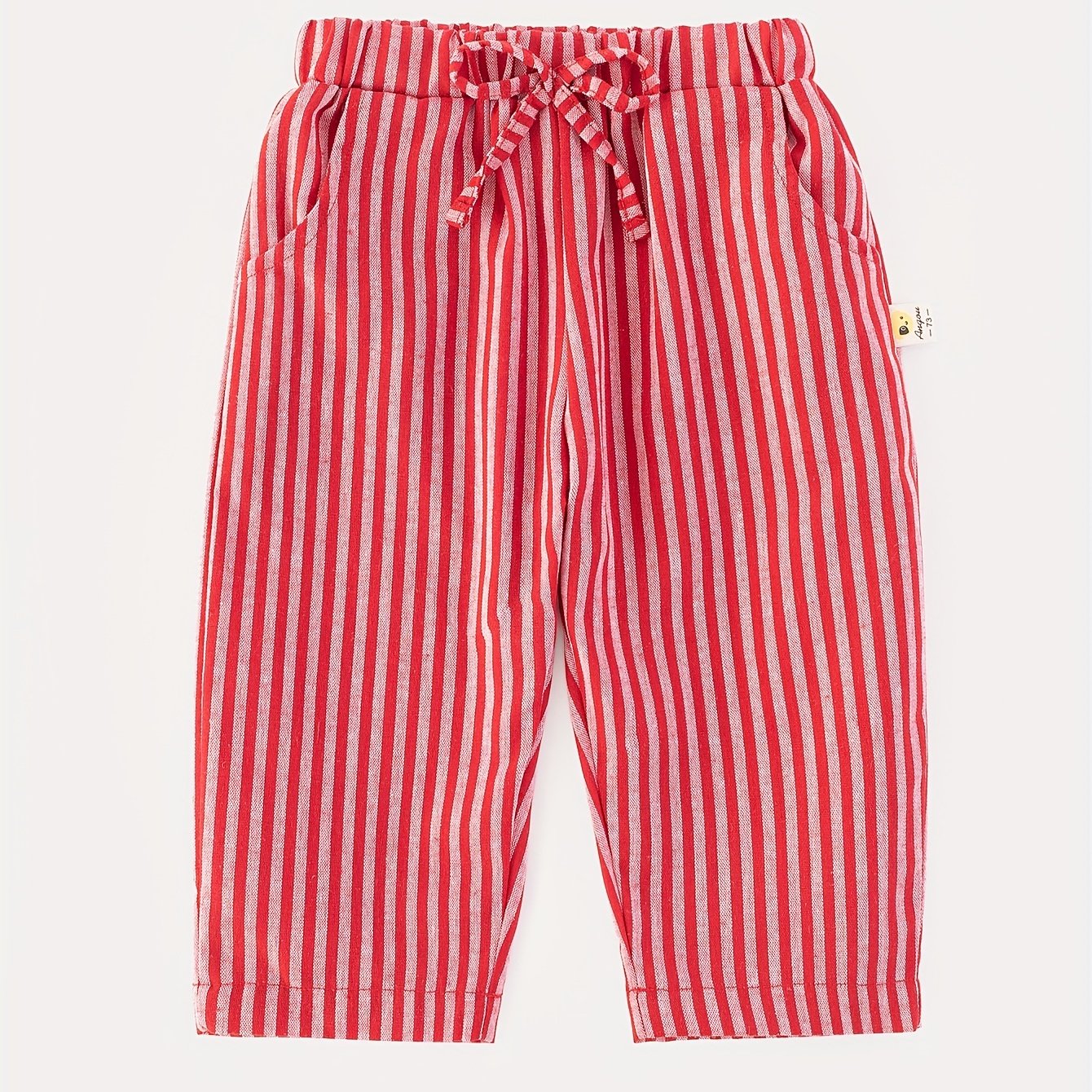 Image of Toddler Boys And Girls' Casual Outerwear Pants With Pockets, Striped , And Bow Tie, Long Length, For Spring And Autumn, Perfect For Outdoor