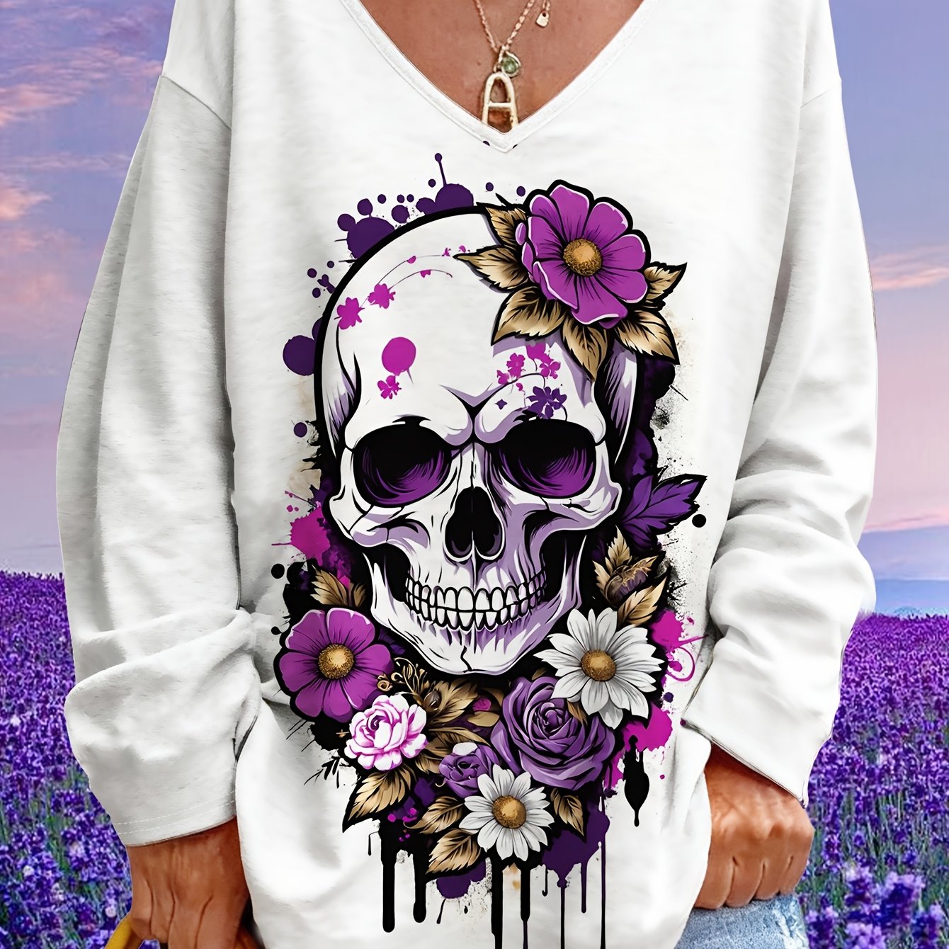 TEMU T-shirt Grande Taille pour Femme, T-shirt à Col en V Surdimensionné - Blouse à Manches Longues Coupe Lâche Adaptée au Temps Chaud, Haut Léger et