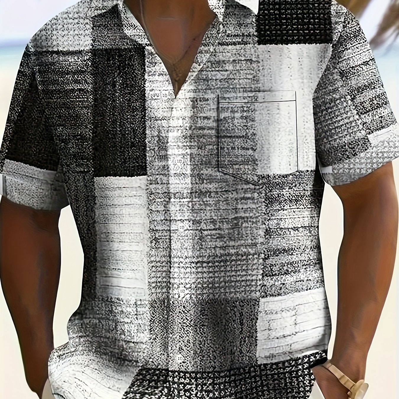 Image of Men's Short-sleeve Shirt With Cross-border European And American Prints, Casual Large Size Fitted Shirt, Plus Size