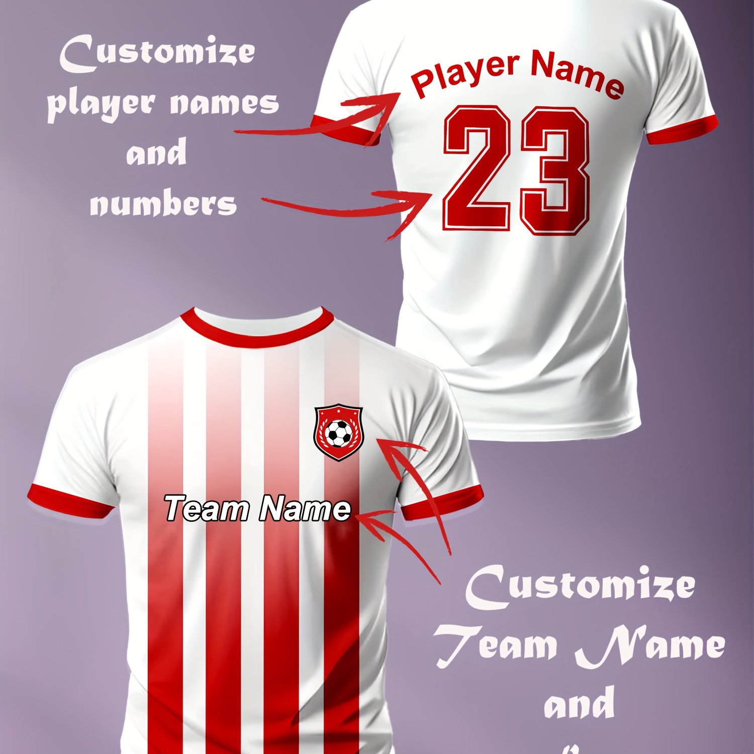 TEMU Customizable Men's Soccer Jersey - Personalized Team Name, Player Name & Number, Breathable Quick-dry Moisture-wicking Fabric, White With Pink