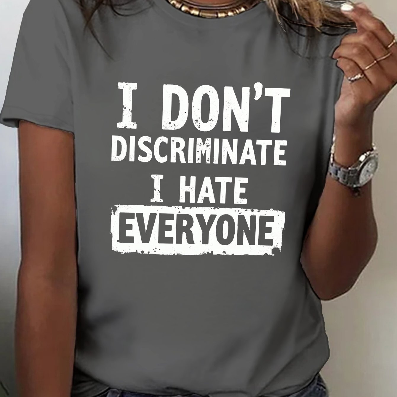 TEMU I Hate Everyone Print T-shirt, Short Sleeve Crew Neck Casual Top For Summer & Spring, Women's Clothing