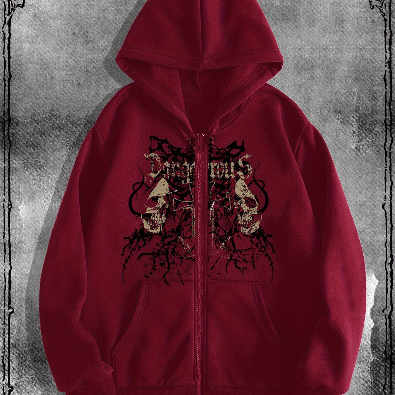 TEMU Popular Original Skull Zip-up Hoodie, A Stylish Streetwear For Casual Occasions, Perfect To Pair With Trendy Outfits