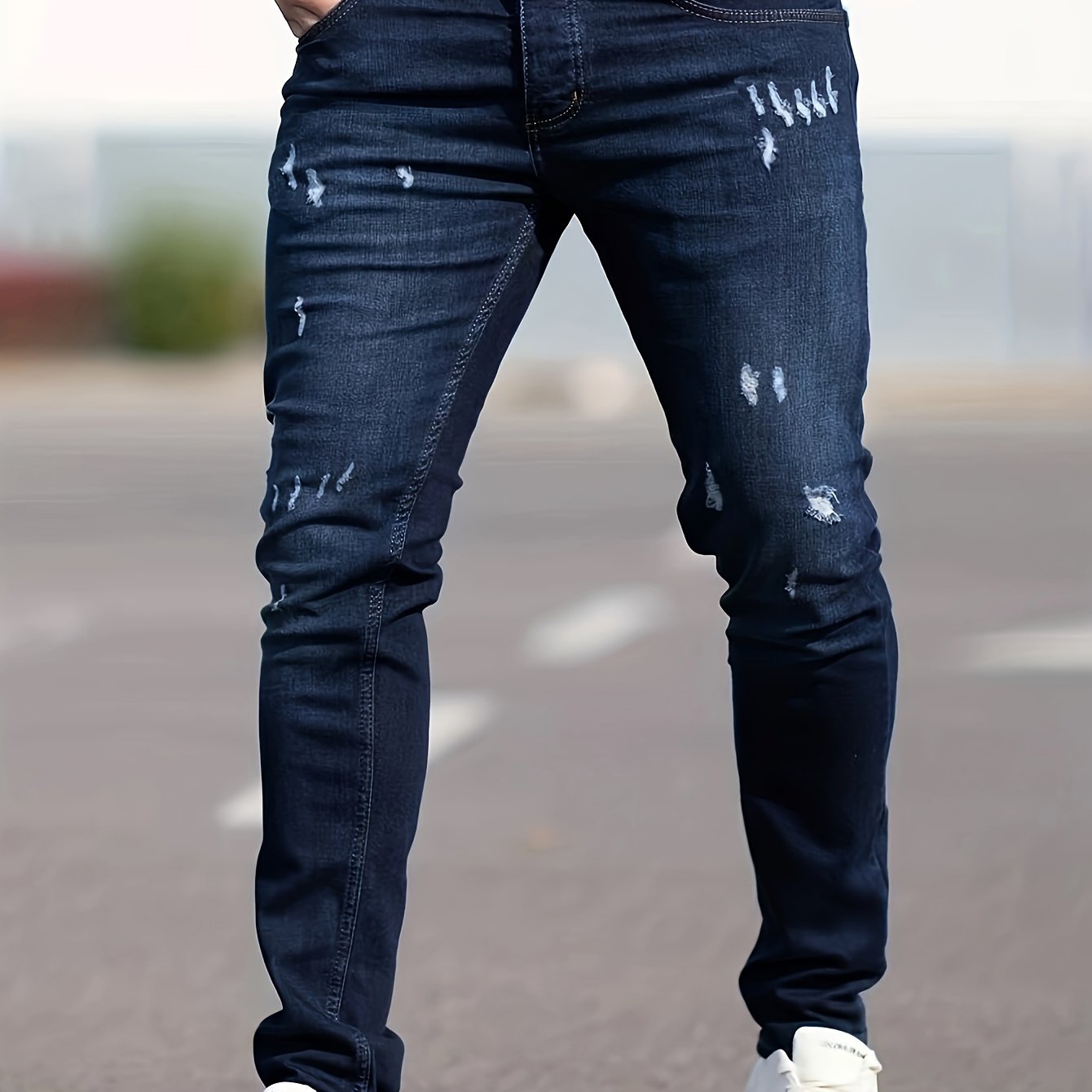 Men's Skinny Stretch Slim Fit Ripped Distressed Jeans - Temu Mexico