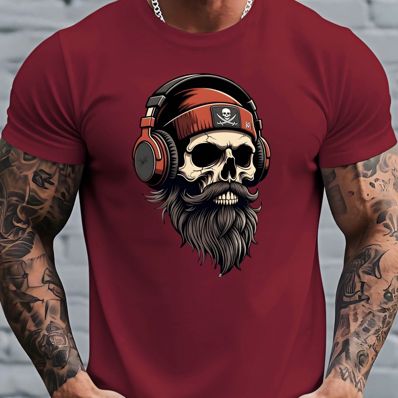 TEMU Big Beard Skull Pattern Print Men's Graphic T-shirt Summer Comfortable Breathable Short Sleeve T-shirt Fashion Men's Casual Top Summer Fashion