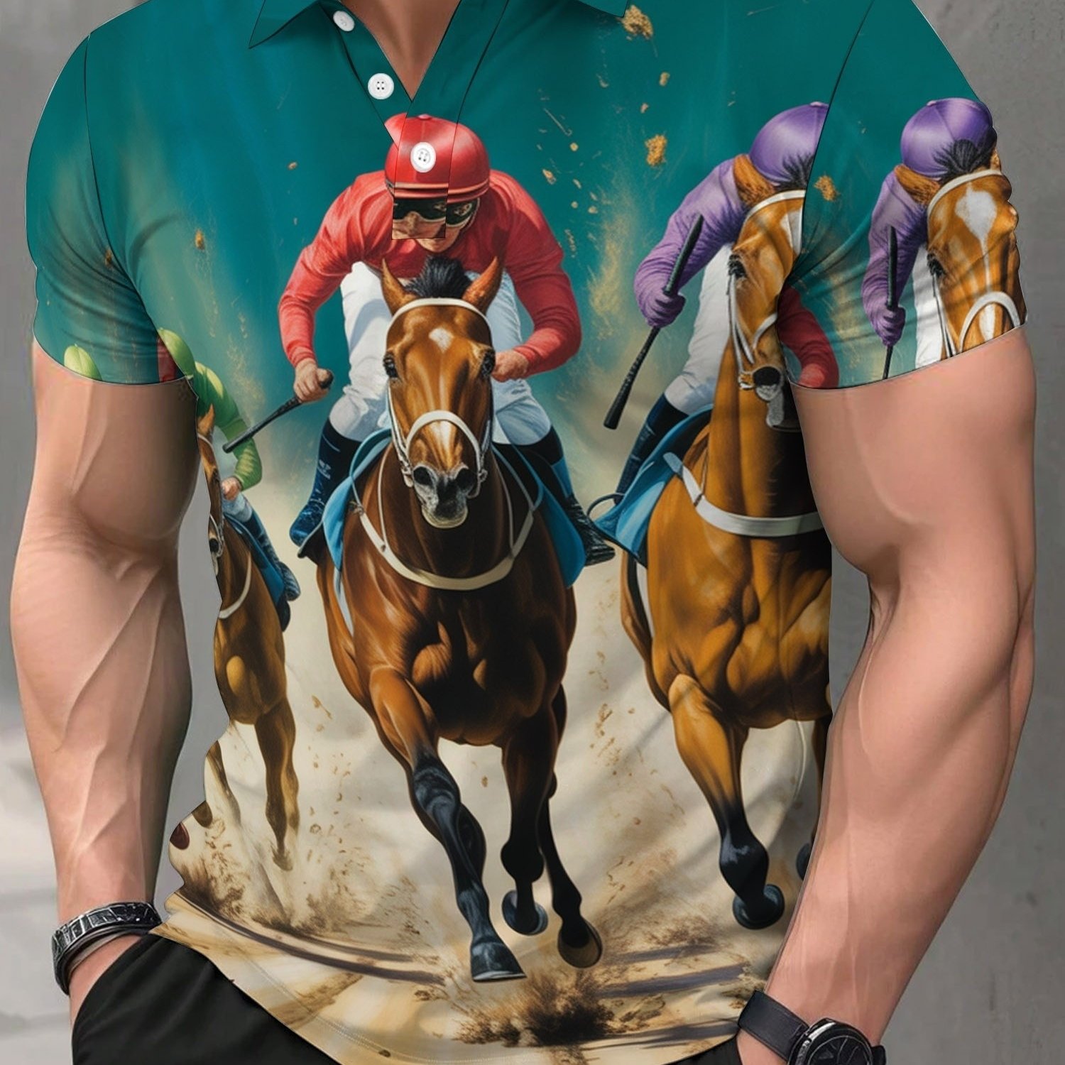 TEMU Men's Shirt, Horse , Mixed Color Material, Multiple Sizes , Casual Daily Wear, Stylish, Comfortable, And Trendy