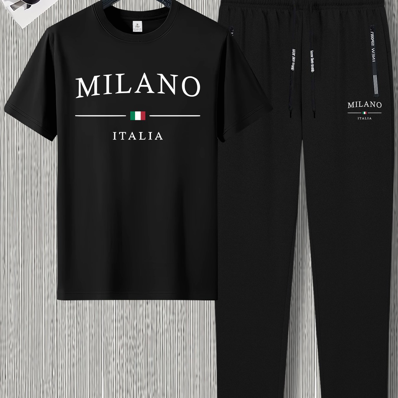 TEMU Men's Summer Casual T-shirt Two-piece Set With -inspired Prints, Stylish Short-sleeve Sportswear For Men, Versatile Outfit
