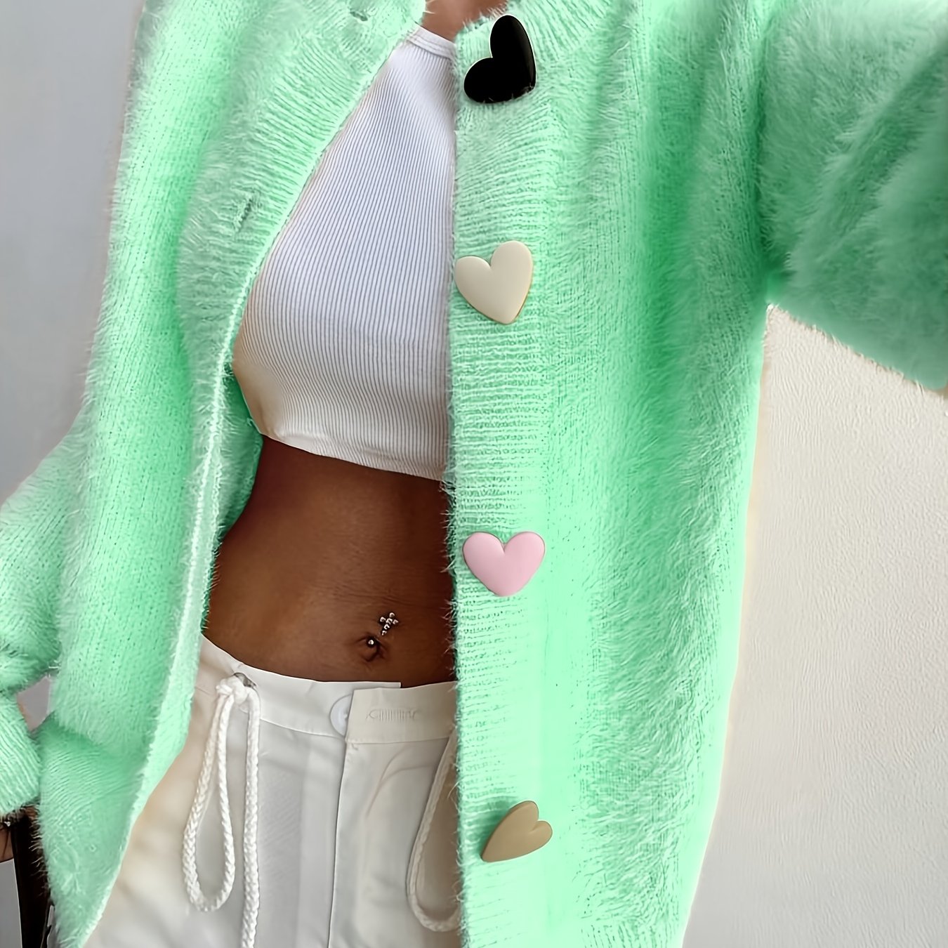 Image of Spring, Summer, Autumn, Winter Gentle And Lazy Style Soft And Fluffy Sweater Cardigan, Trendy Heart-shaped Colorful Button Sweater For Women, /summer Collection "niannian"