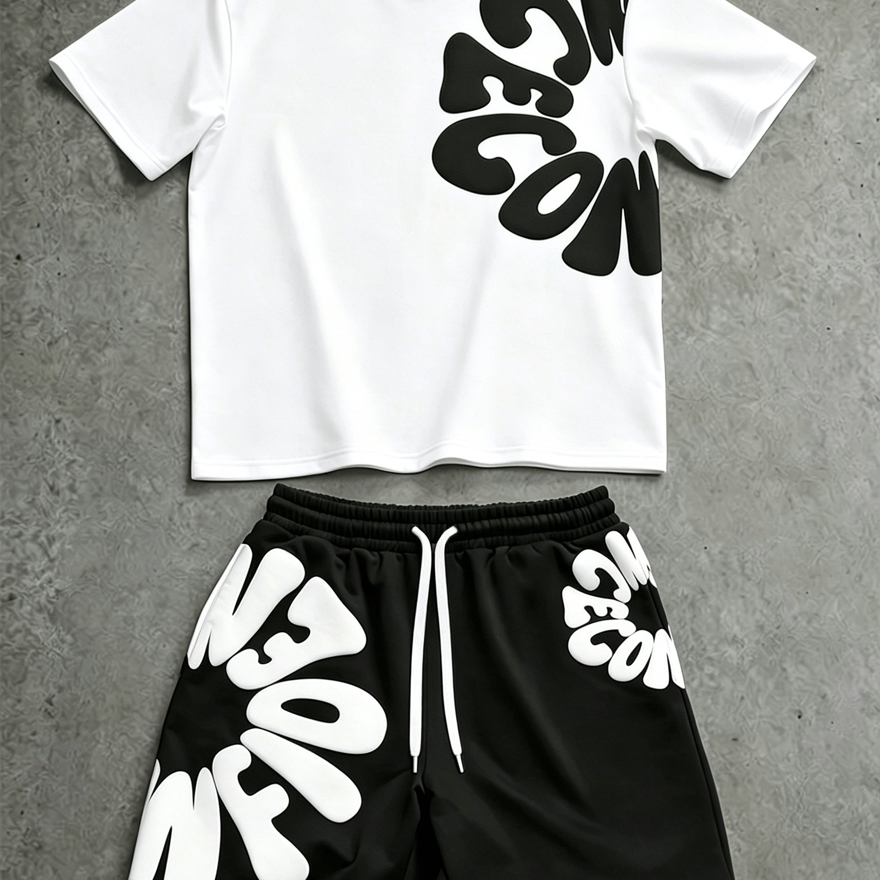 TEMU Men's Fashion Casual Sports T-shirt And Shorts Set, Breathable Comfortable Fun Pattern Men's Set Including Round Neck Short Sleeve T-shirt And