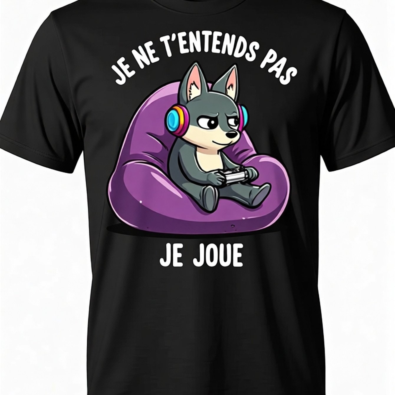 TEMU T-shirt Gamer Ludique pour Hommes et Garçons ? Motif Dessin Vif avec Slogan de Jeu Français Je Ne TEntends Pas, ? T-shirt Décontracté à Manches
